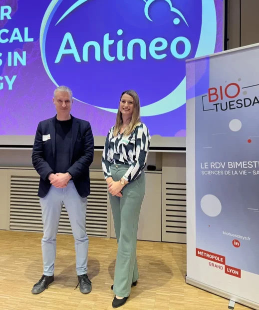 Notre Directrice d'études, Marie Tautou et notre CEO, Renaud Marin-Sidgwick, sont ravies de représenter Antineo et de vous présenter nos services lors du BioTuesdays